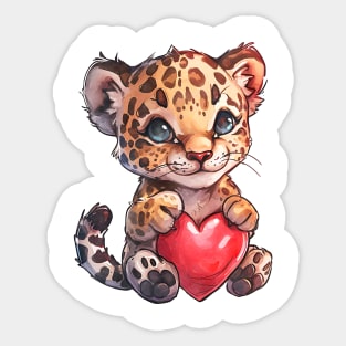 Valentine Jaguar Holding Heart Sticker